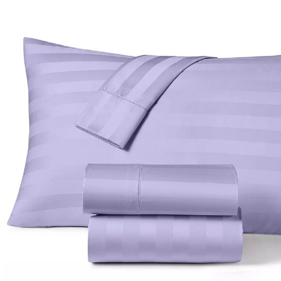 new PALE LILAC STRIPE Charter Club Damask 550 TC Cotton QUEEN Sheet Set - Picture 1 of 11